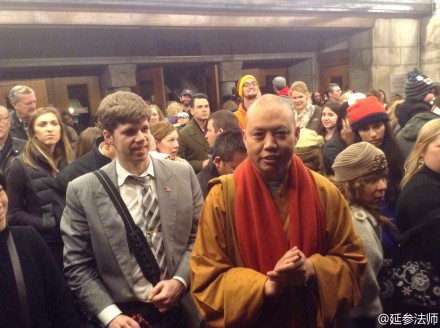 Buddhist Master Yancan ???? (left) and Chinese conference interpreter Philip Rosen (right) stand together during a Chinese delegation visit to The Arch Museum in St. Louis in 2014. Rosen provided consecutive and simultaneous liaison interpreting between Chinese and English.